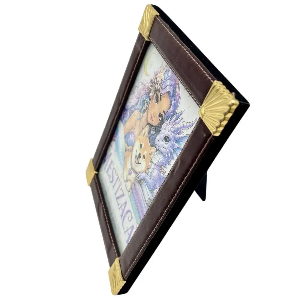 Vintage Loui Michel Cie Burgundy Gold Leatherette Picture Frame 8x6 Holds 6x5